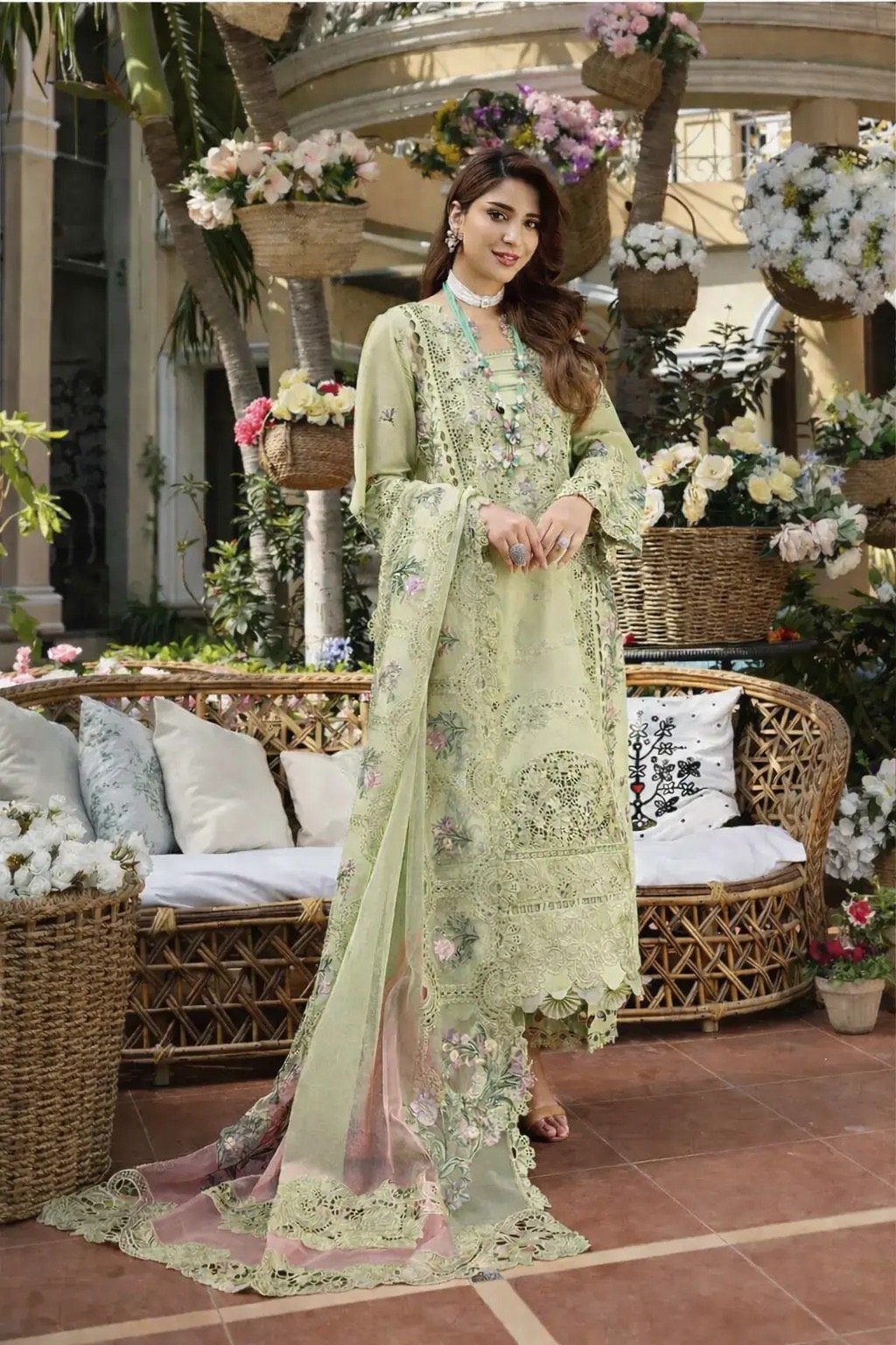 Rangreza – Luxury Dhanak 3PC Chikenkari Heavy Embroidered Suit